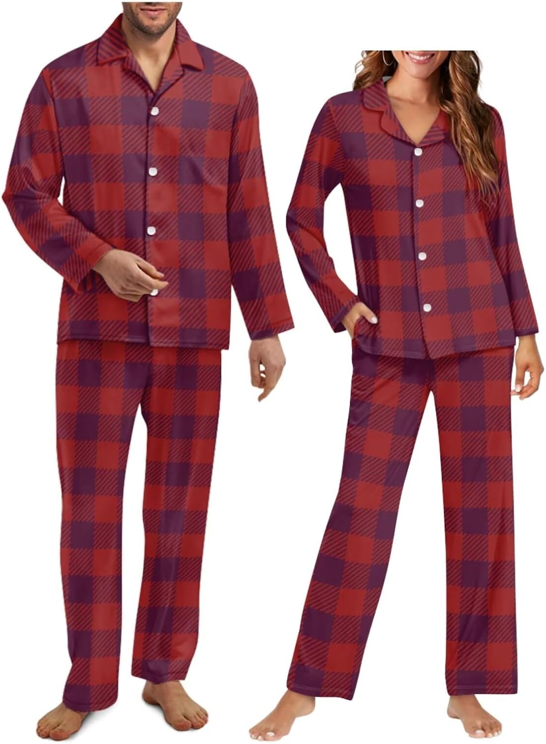 Matching Pajamas for Couples Pajamas For Family Two-Piece Sleepwear Button-Down Top Breathable Nightwear