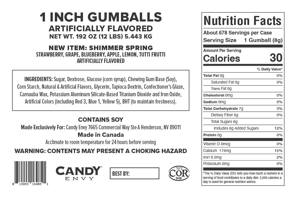Candy Envy - Shimmer Spring 1 Inch Gumballs - 2lb Bag - 6 Bags with Approximately 113 Gumballs Per Bag - North American Made & Kosher Certified
