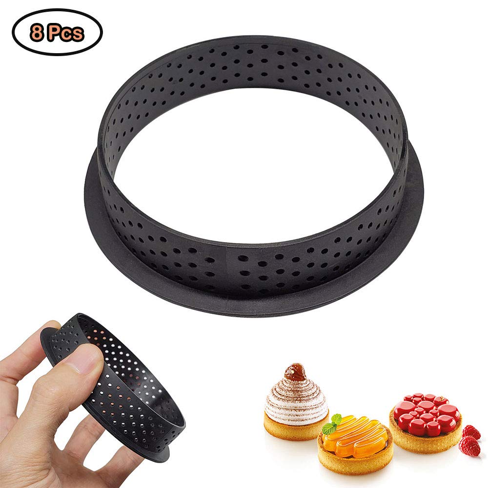 8Pcs Round Cake Ring, 8x8cm Perforated Baking Tart Rings, Plastic Round Cake Cutter Mousse Cake Mold for Making Bread Biscuit - Image 4