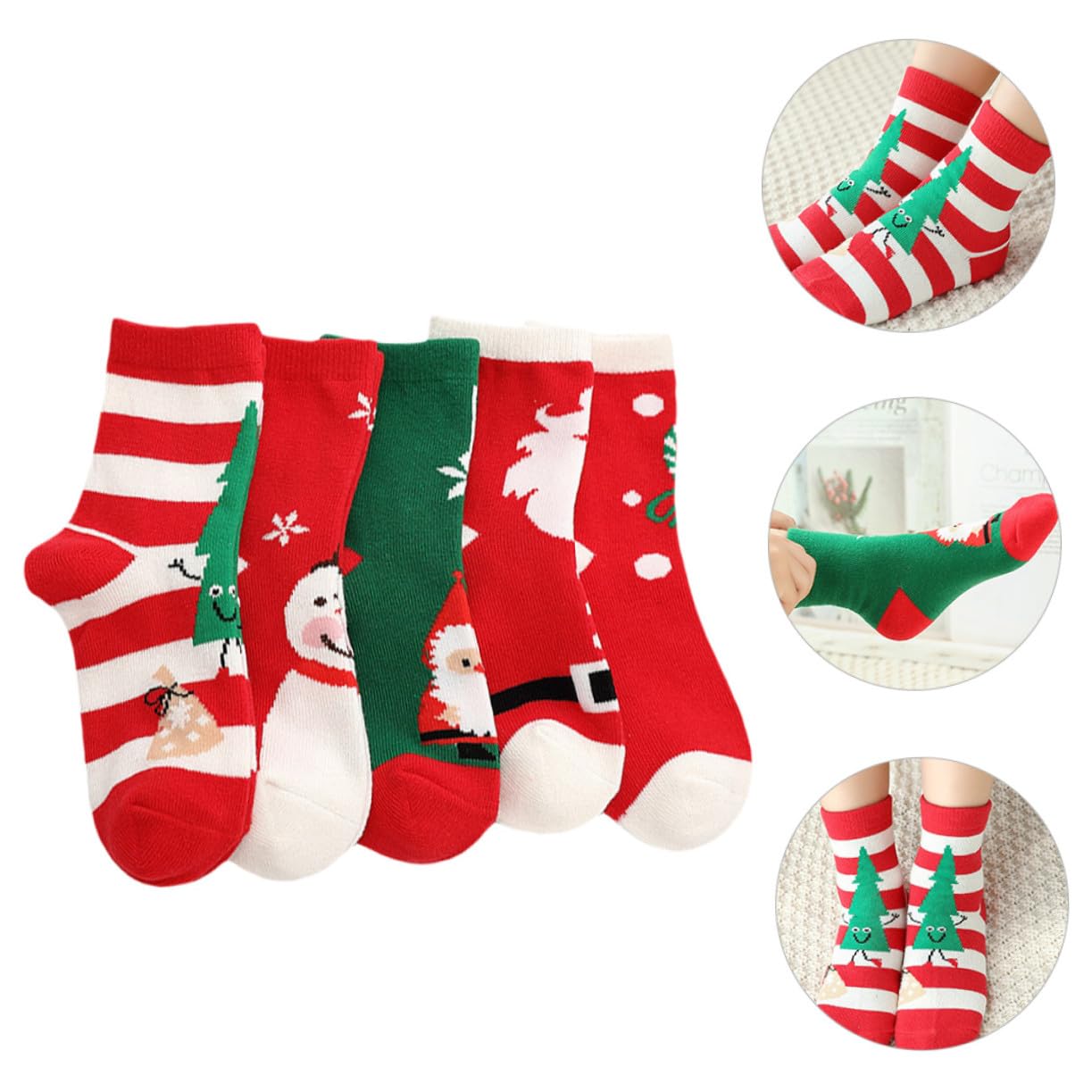 Healvian 5pares Calcetines Navideños De Algodón De Grosor Para Calcetines De Dibujos Animados Cálidos De Otoño Invierno Para Decorar El Árbol De Navidad