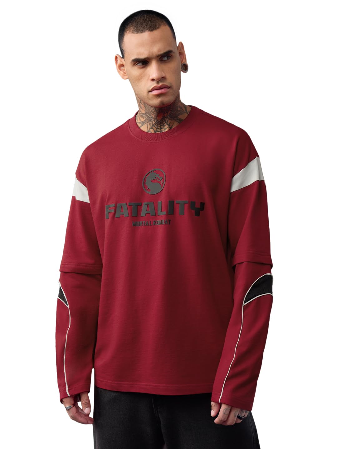 the souled store Mortal Kombat: Fatality Men and Boys Long Sleeves Round Neck Red Graphic Printed Casual Lightweight Drop Shoulder Streetwear Trendy Oversized Full Sleeve T-Shirts-picture-44