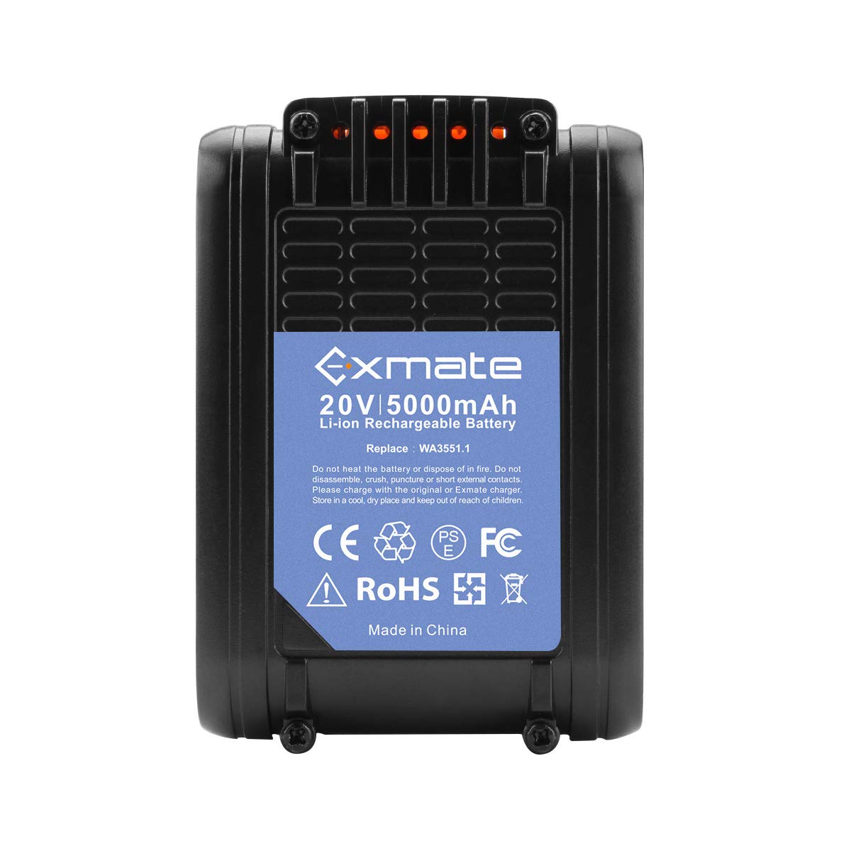 Exmate Batterie de Remplacement Li-ION 20V 5000mAh pour Akku WA3553 WR142E M700 WA3551, WA3551.1, WA3553, WA3553.1, WA3553.2, WA3556, WA3572, WA3605, WA364