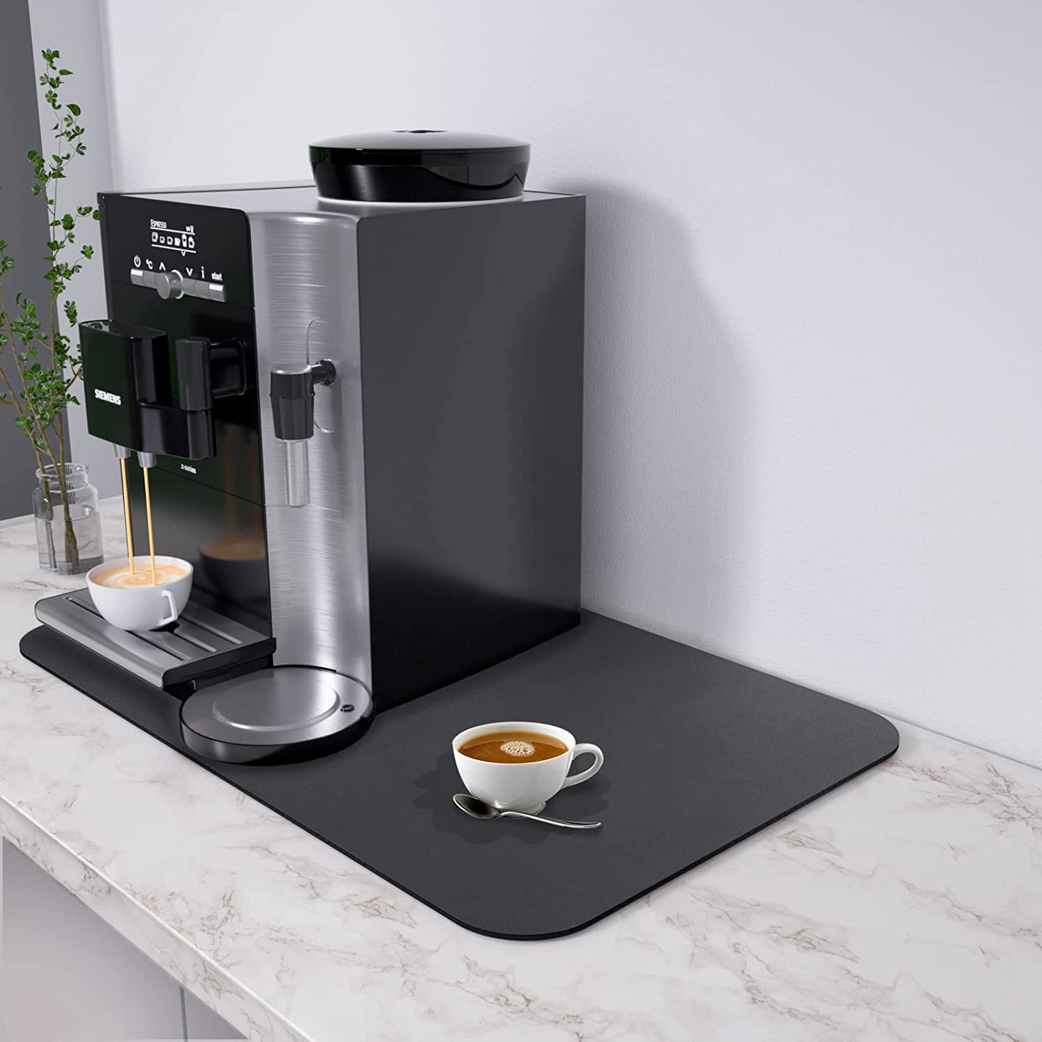 Coffee Mat Absorbent Coffee Bar Mats for Kitchen Hide Stain Rubber Backed,Super Absorbent Draining Mat, Coffee Bar Accessories Fit Under Coffee Pot (Dark Grey, 12"x16" 30x40cm مفرش القهوة