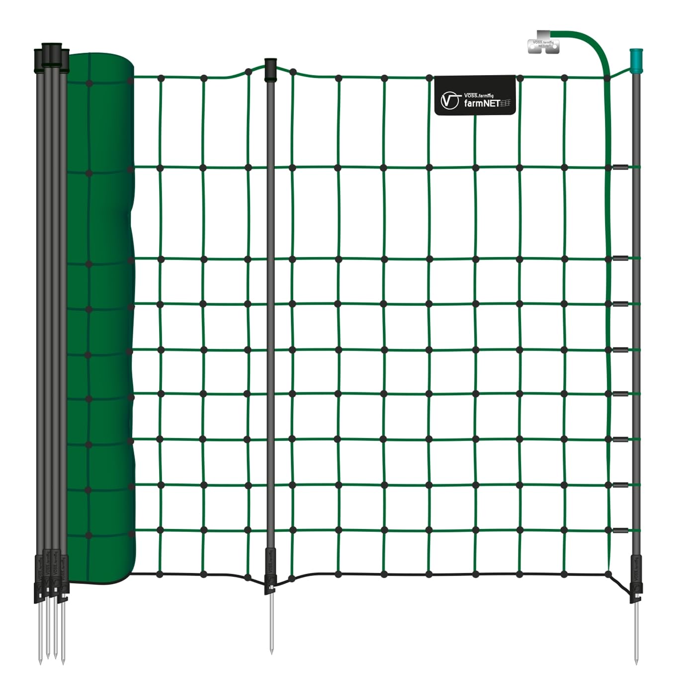 VOSS.farming farmNET+ 25m Kleintiernetz 65cm 11 Pfähle 1 Spitze Kaninchenzaun Elektronetz Grün