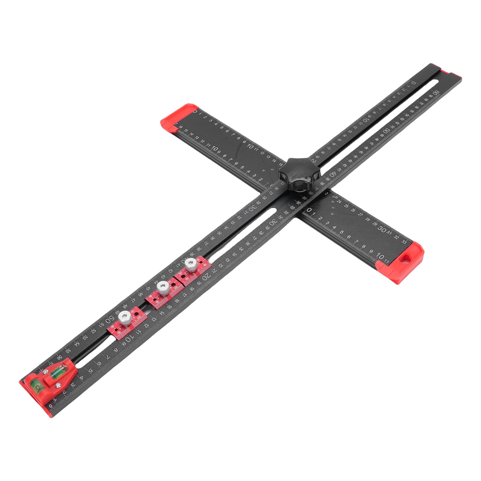 Bewinner Règle de Positionnement de Perçage 4 en 1, carré en T Multi-angle Réglable de 60 Cm avec 3 Curseurs, Niveaux à Bulle, Bouton ABS, Outil de Guidage Précis de Perçage de Trous pour le Travail