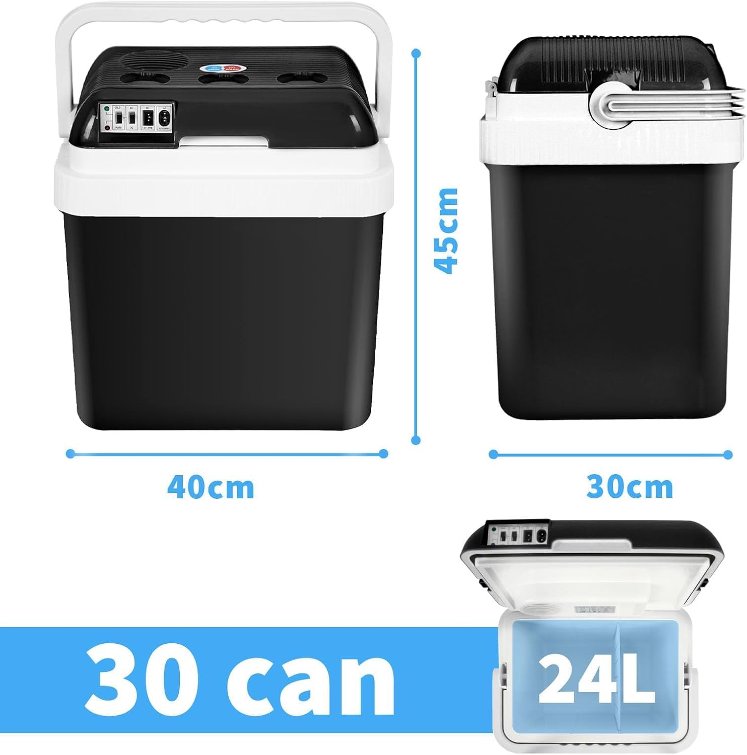 advwin Mini Fridge Electric Cooler and Warmer for Car- 12V DC Car Refrigerator with Automatic Locking Handle, 24L Portable Car Fridge for Travel and Camping, Black