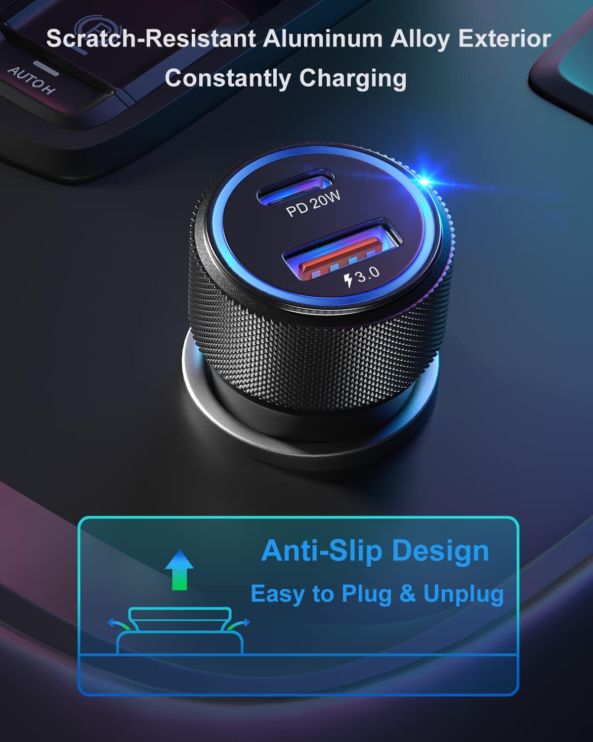 USB C Car Charger, OKRAY 3-Pack 36W Fast Charging Dual Port PD3.0&QC3.0 USB Type C Car Charger Cigarette Lighter Adapter with LED Compatible with iPhone 14/13/12/11, Galaxy S22 S21 Note 20 10 (Black)