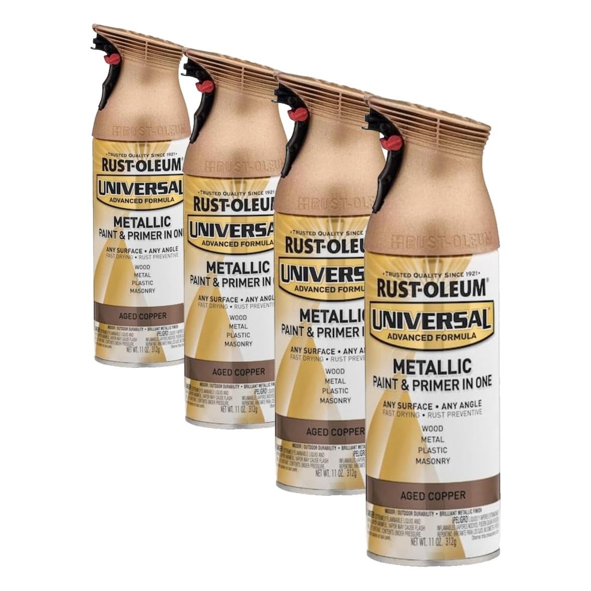 Rust-Oleum 249132 Universal All Surface Metallic Spray Paint, 11 Fl oz, Aged Copper (Pack of 4)