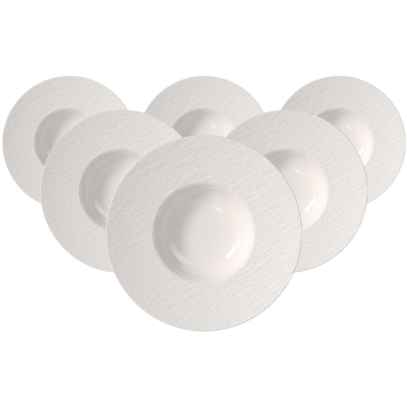 Villeroy & Boch – Manufacture Ice zestaw 6 talerzy do makaronu, ok. 28 × 28 × 5 cm, białe o matowo-błyszczącym wyglądzie lodu, nadają się do mycia w zmywarce i używania w kuchence mikrofalowej