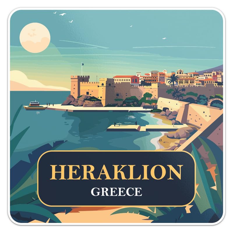 Greece Heraklion City Sticker - Vinyl Waterproof Decal Quirky Gift Idea for Car, Laptop, Wall, Window, Book Cases, Water Bottle, Bumper Sticker Size -