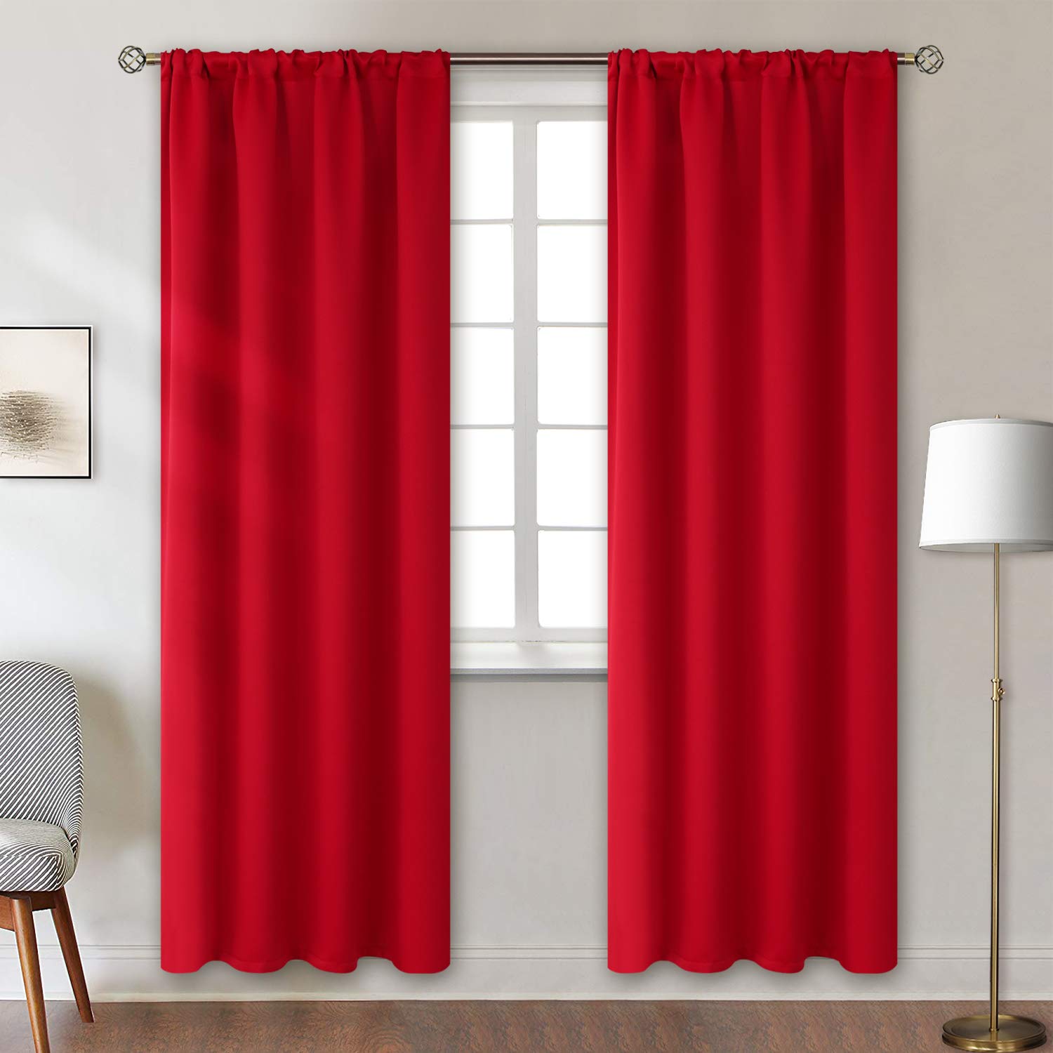 BGment Rod Pocket Blackout Curtains for Bedroom - Thermal Insulated Room Darkening Curtain for Living Room, 42 x 84 Inch, 2 Panels, Red โ image 1