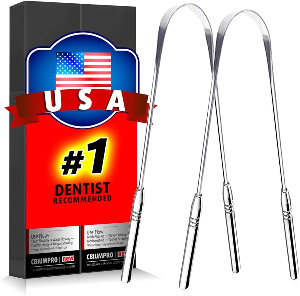 Cbiumpro Tongue Scraper for Adults, 2 Pack Flexible Metal Tongue Scraper for Kids