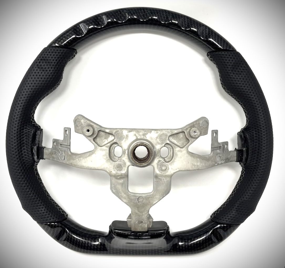 Black Flat Sports Steering Wheel for 2006-2013 Chevy Corvette C6 (Hydro-Dip Carbon Fiber/Gray Stitching)