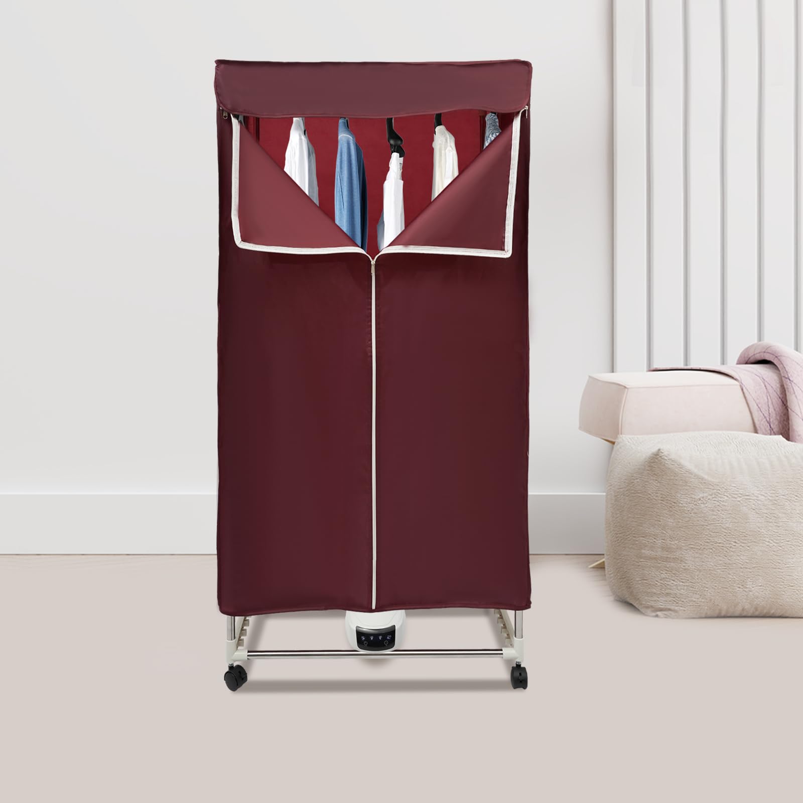 Secadora de aire caliente, secadora eléctrica portátil de 220 V, 1500 W, 30 kg, doble plegable, secadora para todas las telas con función temporizador, vino tinto