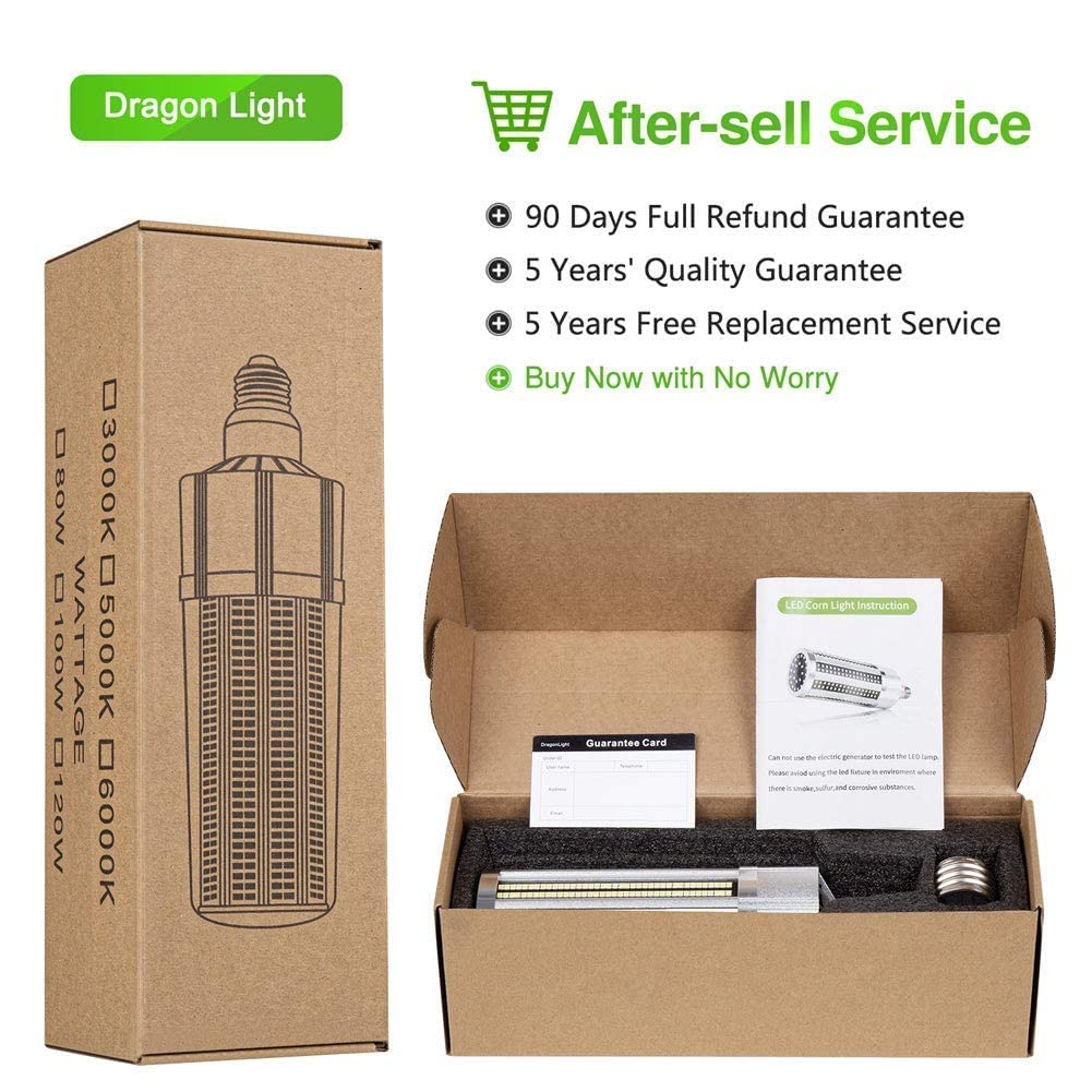 DragonLight 80W super luminosa Lampadina a LED da, senza ventola (sostituisce 600 Watt), E27 LED con adattatore E40, 6000K luce bianca fredda, 9,600 lumen,per illuminazione di aree - garage officina