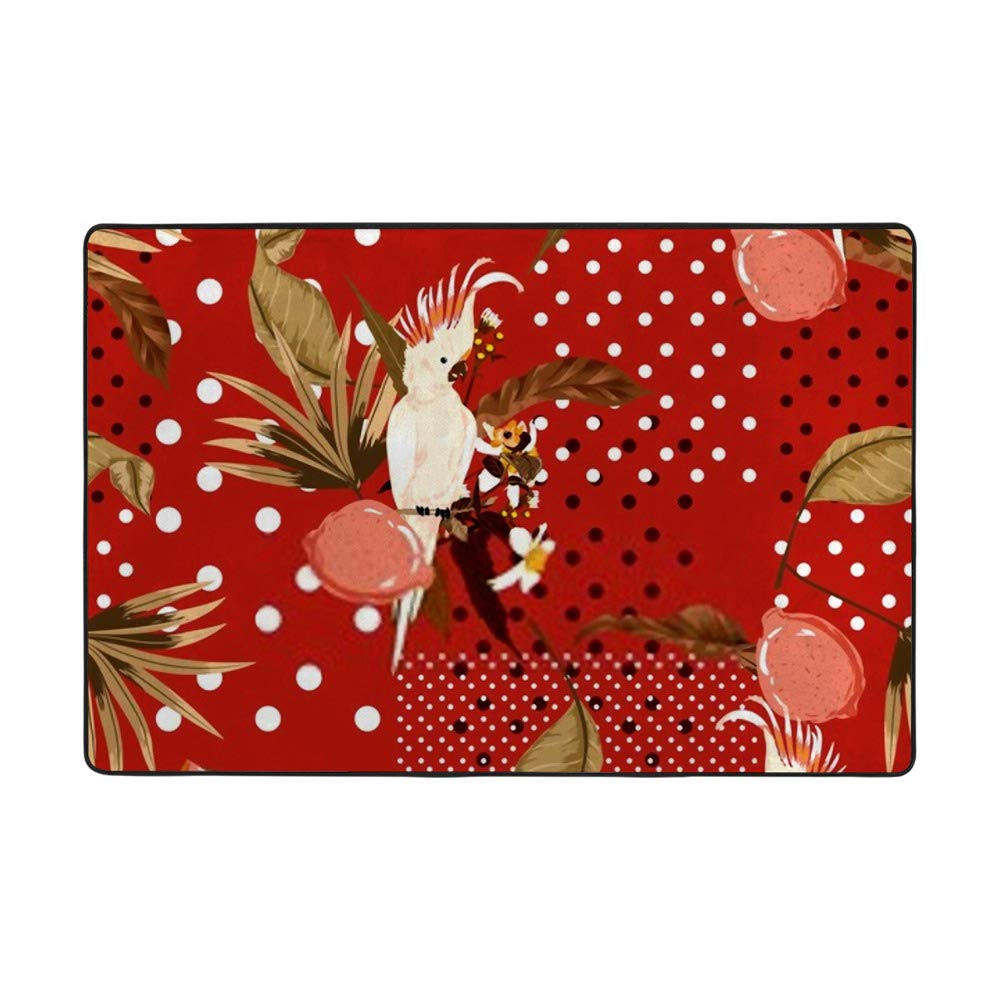 Tapis de salon rouge Ara exotique Ruchen 160x122cm motif tropical oiseaux