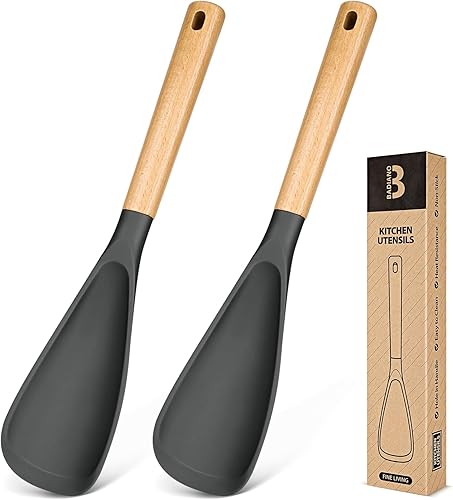 Miniatura 20 de Cuchara de cocina para utensilios de cocina antiadherentes, ideal para cocinar y servir silicona mate resistente sin BPA, cuchara con mango de Negro