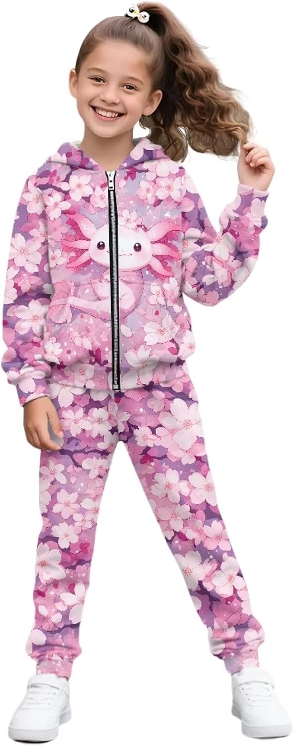 Coldinair Kids 2 Piece Outfits Girls Zip Hoodie and Sweatpants Set Dance Clothing Long Sleeve Pullover Sweatshirts for Girls