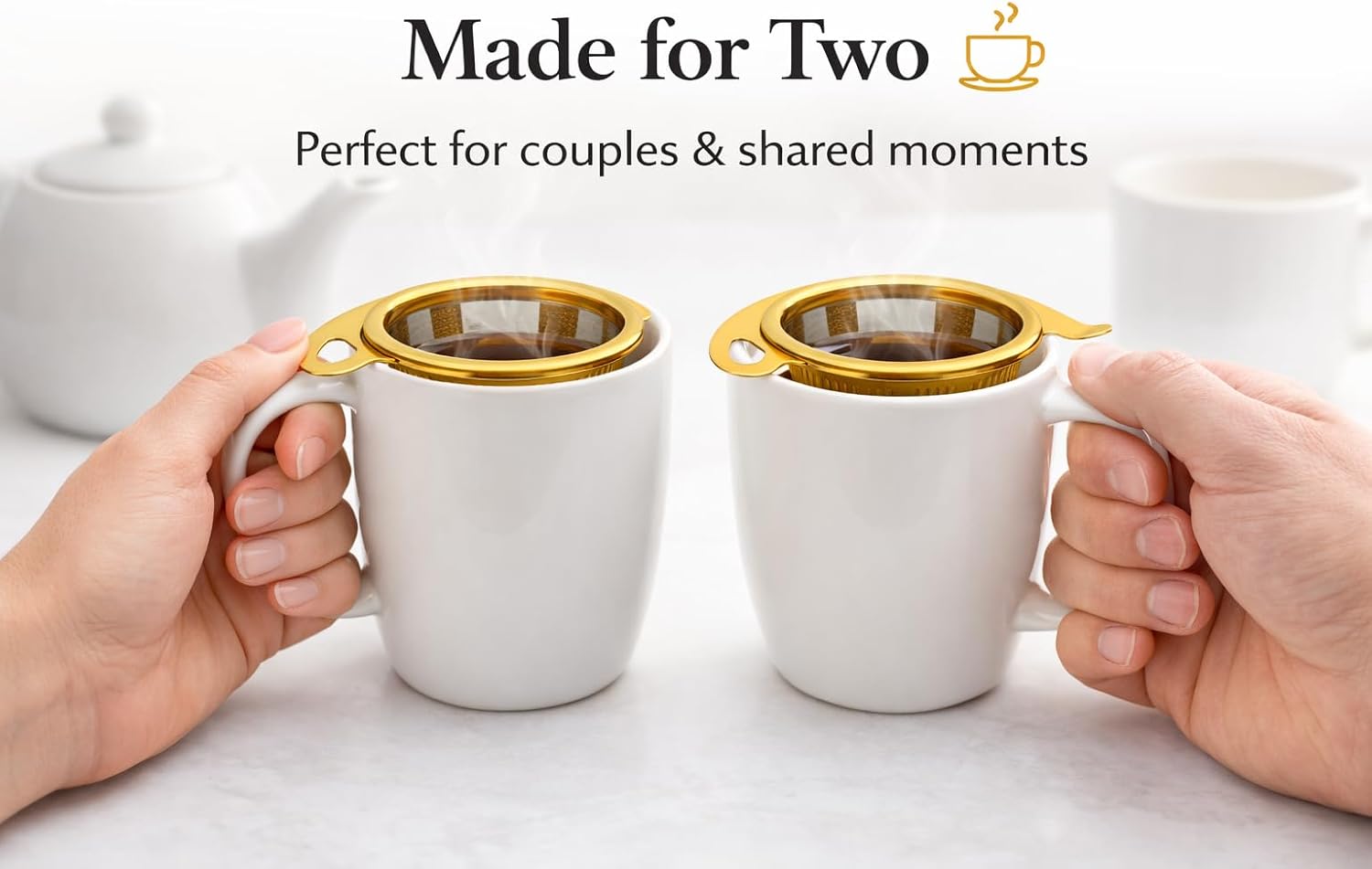 Tea Infuser Set (2 Pack) – Gold Stainless Steel Loose Leaf Tea Strainers with Drip Trays & Scoop – Gift Box for Tea Lovers