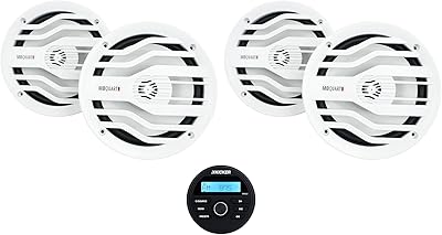 Kicker KMC2 Digital Media Bluetooth Receive Bundle with (4) White MB Quart 6.5