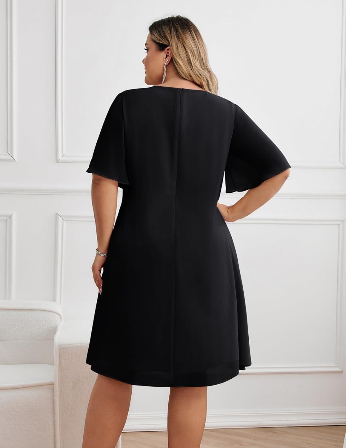 Hanna Nikole Plus Size Dress for Curvy Women 2026 Wedding Guest Dress Sequined Crew Neck Cocktail Dress with High Low Hem - Image 3