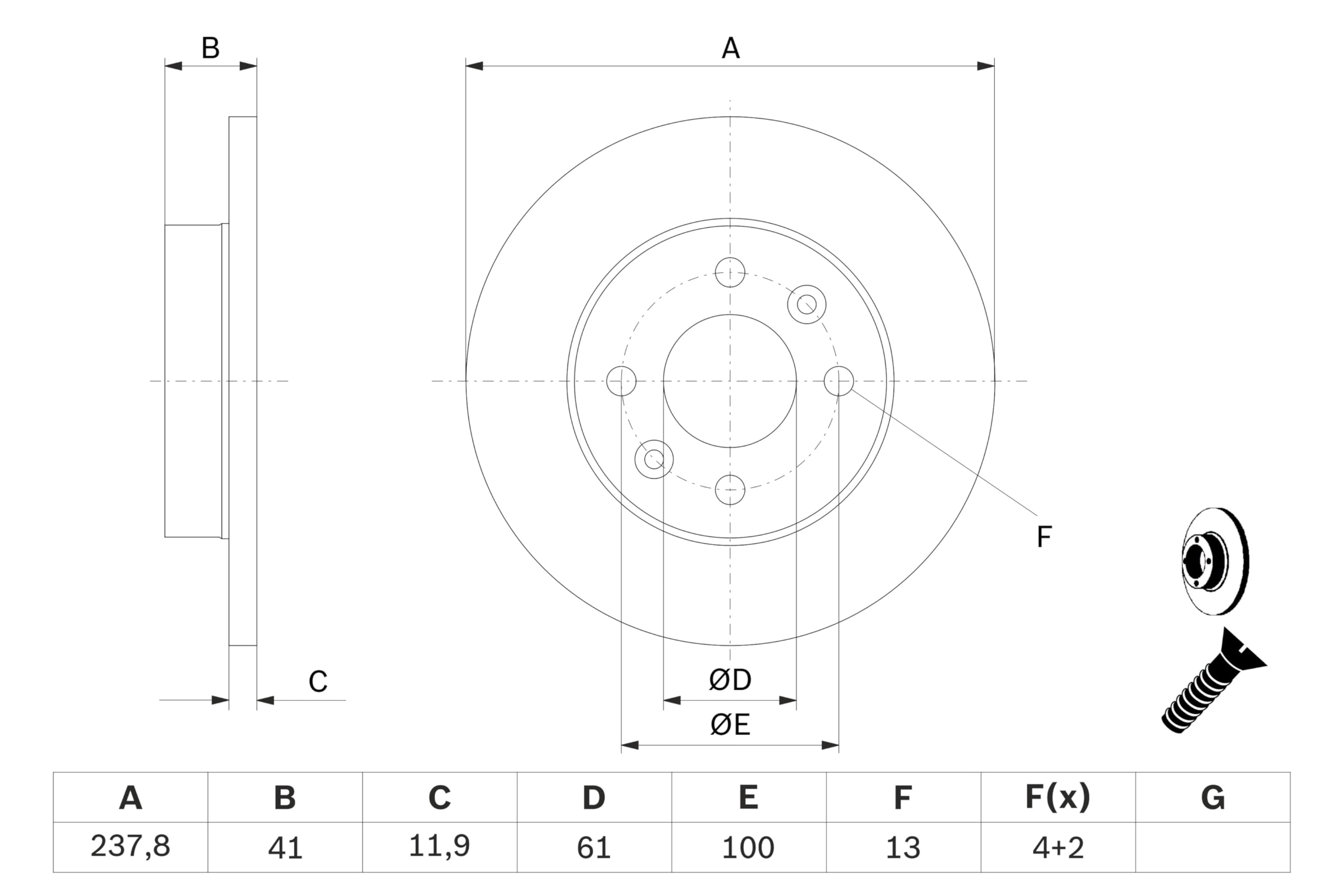 BOSCH Set Dischi Freno BD94 - Dischi Freno Ventilati di Ghisa di 237.8 mm - Asse Anteriore - Conformi al regolamento ECE-R90 - Ottimizzati per Ridurre Rumore, Calore e Corrosione - 2 Dischi
