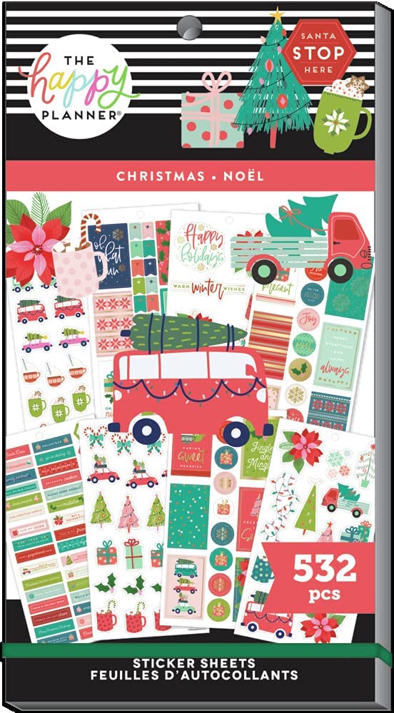 The Happy Planner Sticker Pack for Calendars, Journals and Projects -Multi-Color, Easy Peel - Scrapbook Accessories - Merry Christmas Theme - 30 Sheets, 532 Stickers Total