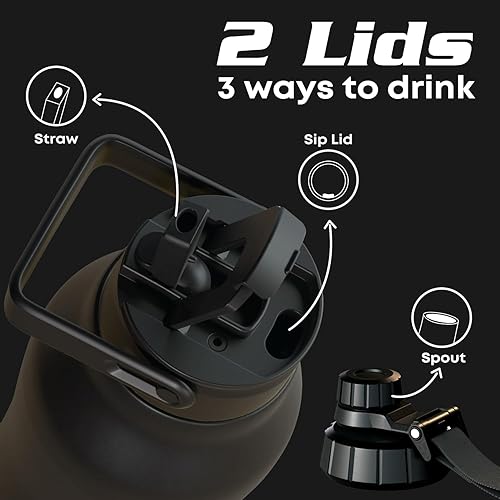 Miniatura 3 de Botella de agua de acero inoxidable con popote  24 onzas  Botella de agua deportiva aislada para bebidas calientes y frías  Tapa de boquilla y