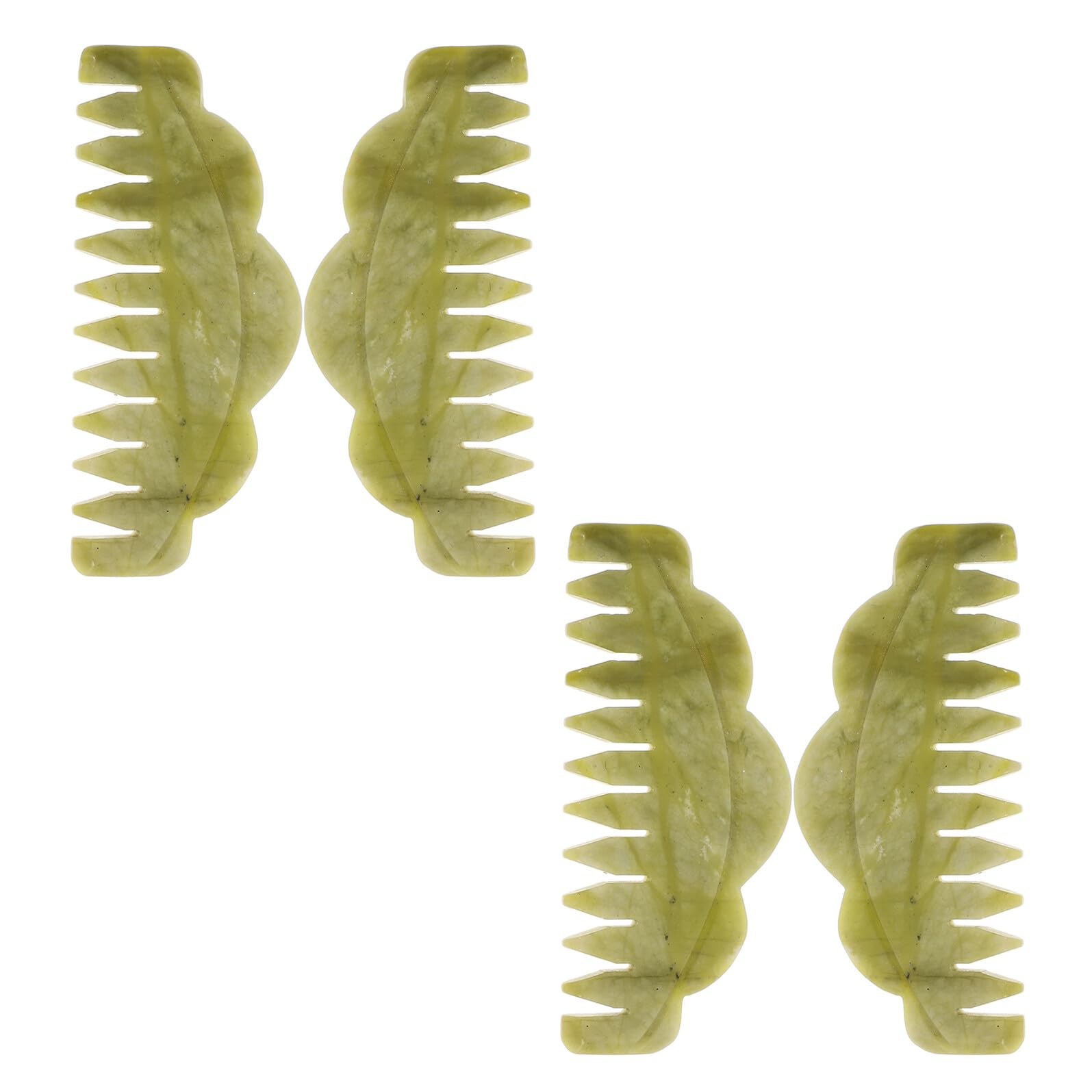 Peine de Masaje de Jade 4 Piezas para Cuero Cabelludo Cepillo Gua Sha Manual Masajeador de Meridianos para Puntos de Acupuntura Cuidado Capilar y Relajación Casa y Viaje