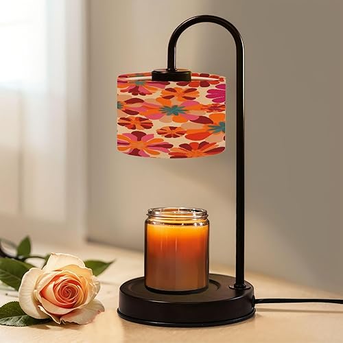 Candle Warmer Lamp with Timer and Dimmer, Seamless 70s retro floral vintage daisy flowers for fabric Wax Melt Warmer with 4 Bulbs, House Warming