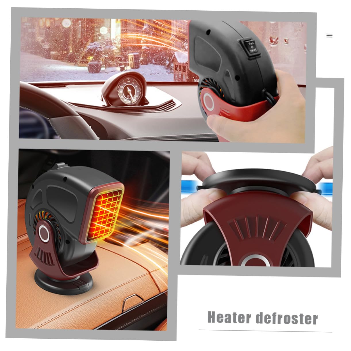TOYANDONA Tragbare 12v Autoheizung und Entfroster aus ABS Schwarz Rot für Innenraum und Windschutzscheibe 12 Volt Heizlüfter mit Zigarettenanzünderanschluss