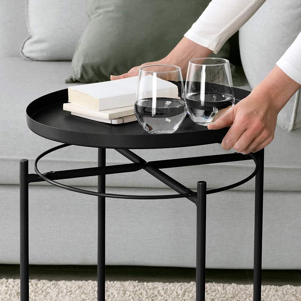 LITA Side Table Small Tray Metal End Table,Round Folding Side Table for Outdoor or Indoor Use,Anti-Rust and Waterproof Nightstand/Sofa Tables,Accent Coffee Table (20.5 * 18.23inch, Black)