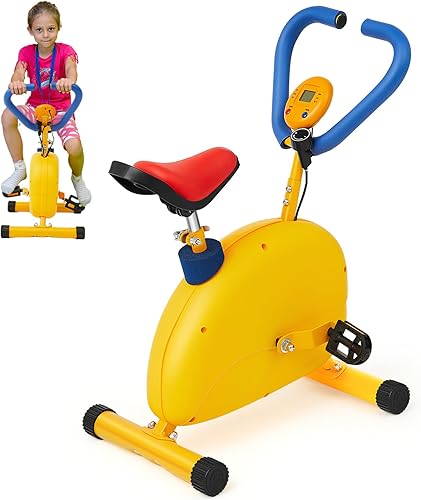 Meooeck Bicicleta de ejercicio para niños, equipo de ejercicio para niños, bicicleta con pantalla digital, equipo de entrenamiento deportivo para