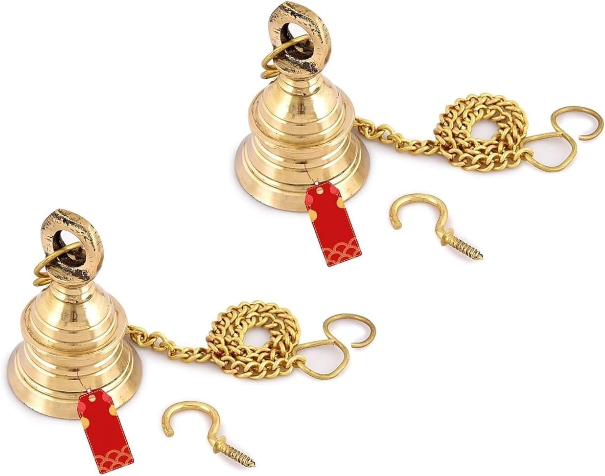 Generic Decorative Wall Hanging Bells with Chain, 2.5 inch (6.35 cm), Set of 2, Gold, for Home Mandir Temple Puja Room