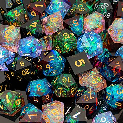 Resin Dice Set, 7 Pcs Sharp Edge Dice Polyhedral Dice D And D Dice Set Dungeons And Dragons Dice Set D&D With Metal Box & Bag For Rpg Role Playing Mtg Dice Game D20 D12 D10 D8 D6 D4 #TOP6