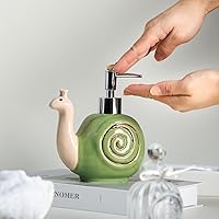 Vista 3 de Colias Wing Dispensador de jabón con forma de caracol retro de cerámica con bomba de plástico, botella de jabón de loción recargable, botella