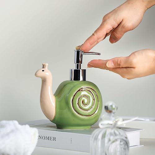 Miniatura 3 de Colias Wing Dispensador de jabón con forma de caracol retro de cerámica con bomba de plástico, botella de jabón de loción recargable, botella de