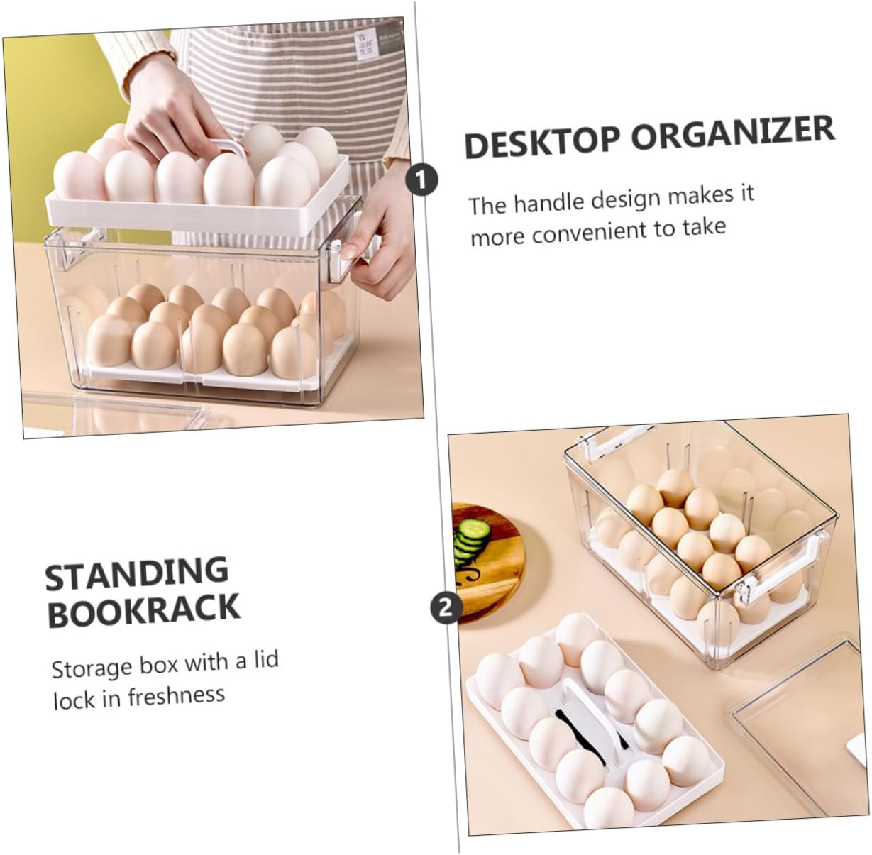 Fridge Egg Storage Bins Freezer Egg Organizer Clear Box Cover Durable Airtight