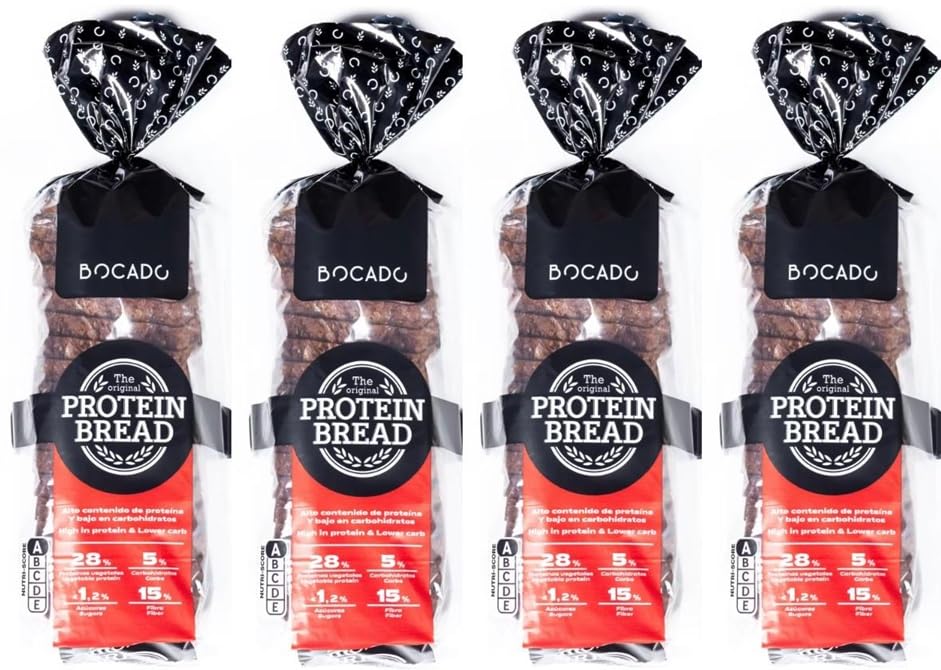 Pan Proteico Bocado Pack 4 Unidades x 500g, Pan para una dieta Keto Alto en Proteínas y Bajo en Carbohidratos