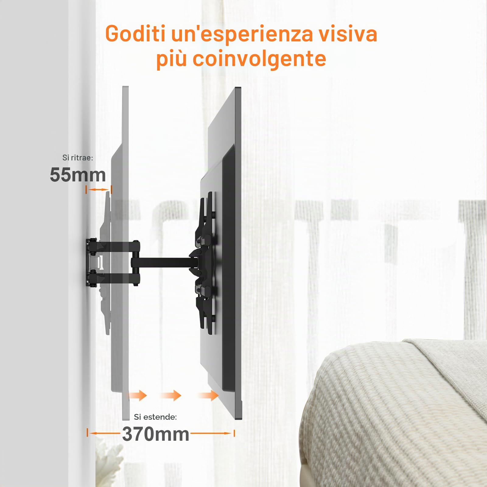 GRIFEMA Supporto da parete per TV da 32 a 80 pollici | Per TV piatti e curvi, fino a 60 kg, orientabile, inclinabile, max VESA 600x400mm