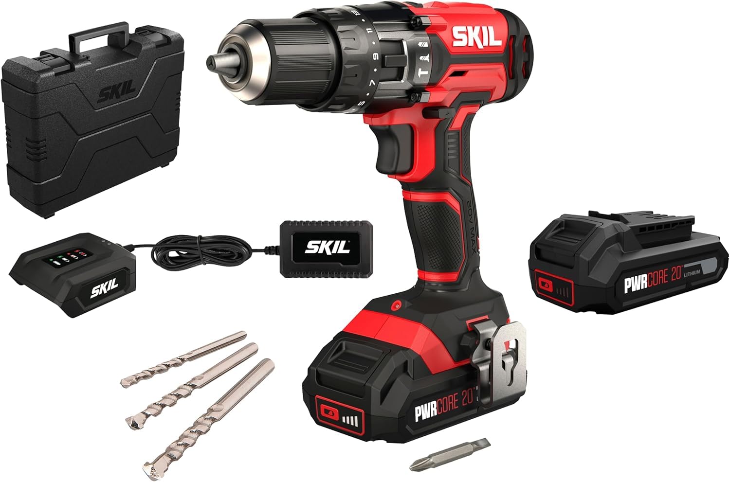 Skil Trapano a percussione a batteria 3018 "20 V Max" (18 V) con trasmissione a due velocità, trapano a percussione con batteria e caricatore, mandrino a sgancio rapido da 13 mm, tecnologia agli ioni