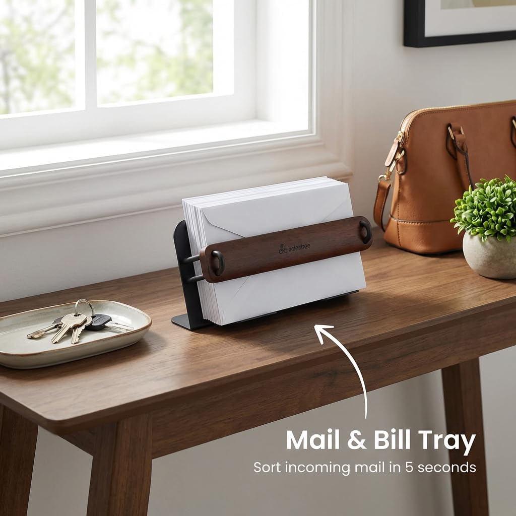 Guest Towel Holder Tray for Bathroom Countertop, Black Iron and Walnut Wood Organizer for Disposable Paper Napkins, Mail holder, Guest Bathroom and Dining Table Accessories (Walnut Wood) image 3