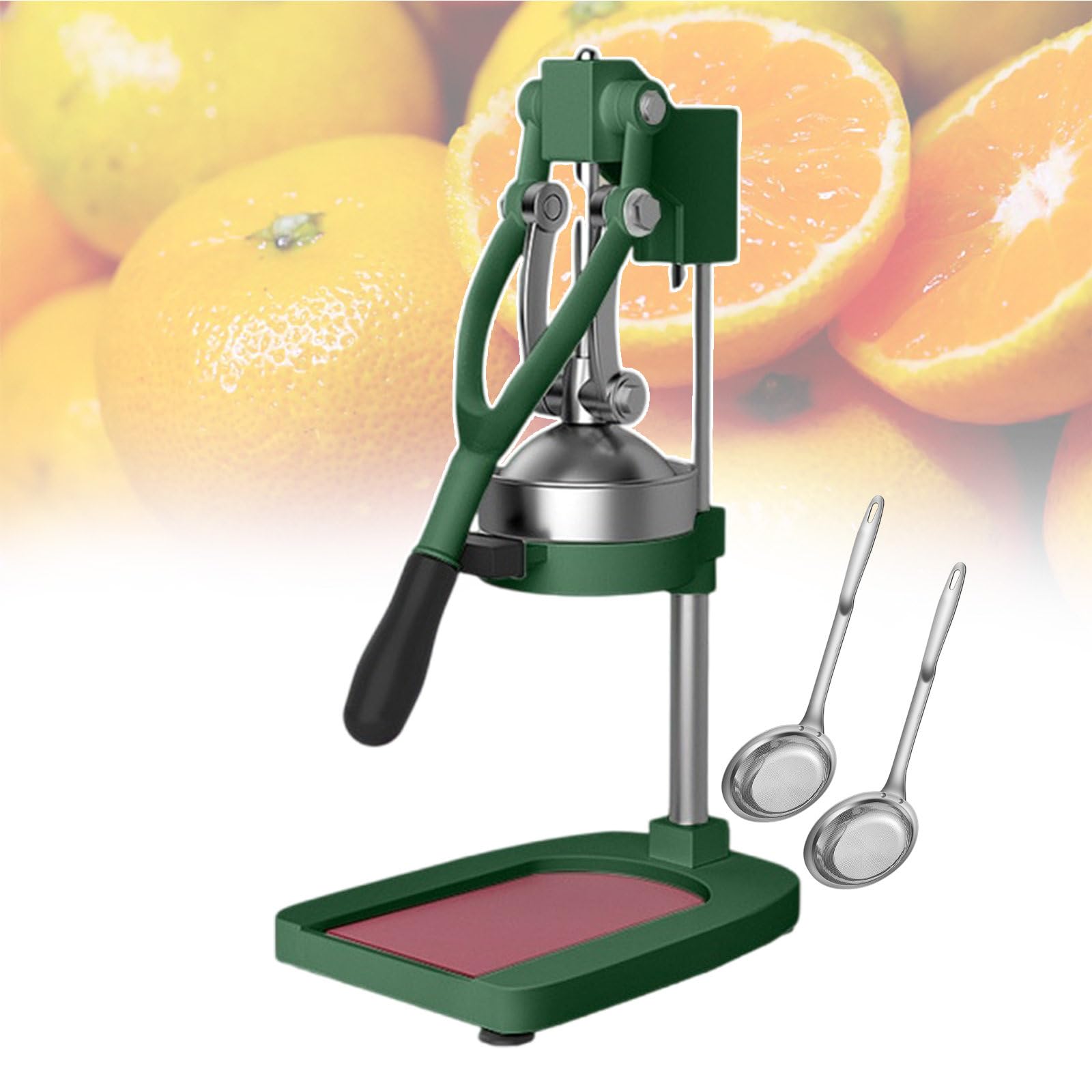 Commercial Citrus Juicer Machine + 2 x Small Colander, Manual Citrus Press Squeezer with 4.7inch Pressing Plate, Stainless Steel Manual Lemon Press for Tomato Orange Lemon Juice,orange,Green