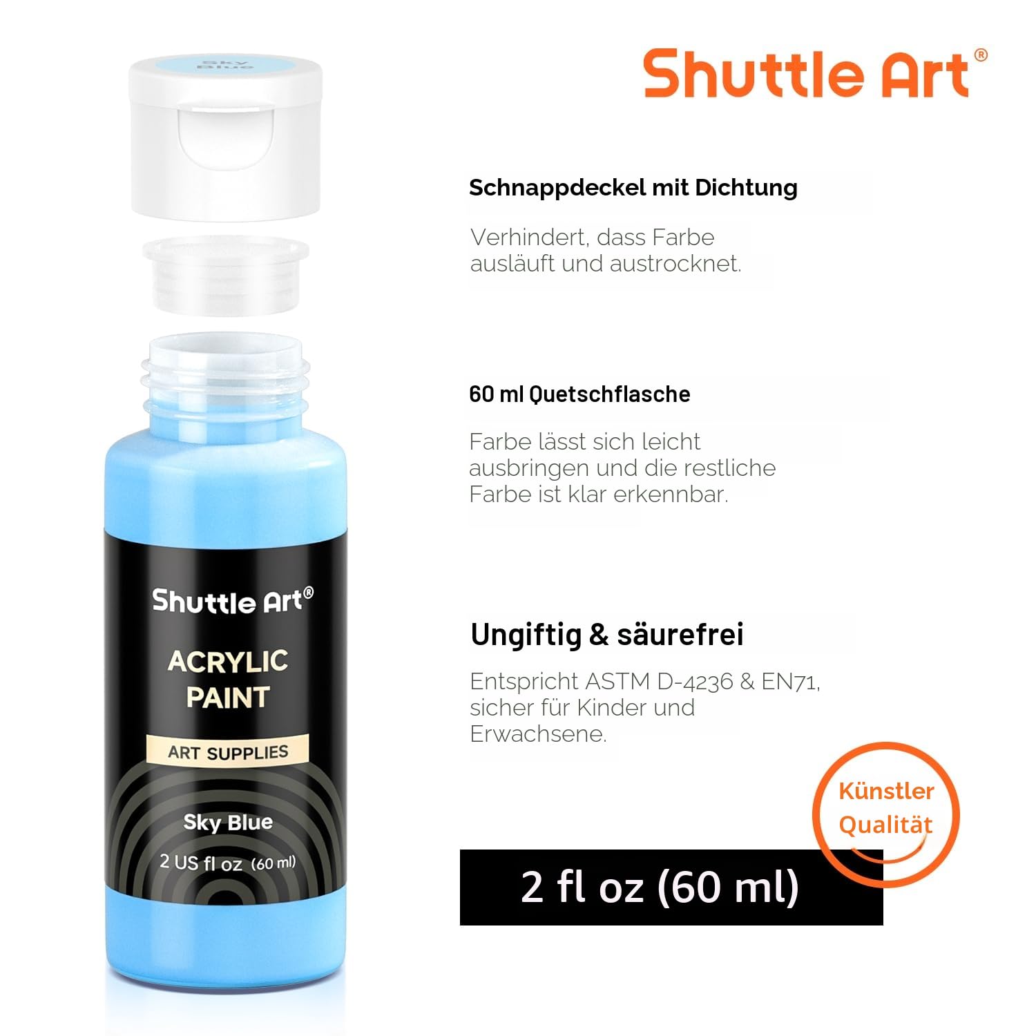 Shuttle Art Acrylfarben Set, 36 Acryl farben in Flaschen (je 60ml) mit 12 Pinselset & 1 Palette, ungiftige Acrylfarbe wasserfest für Künstler, Anfänger, Erwachsene auf Leinwand, Steine, Holz geeignet
