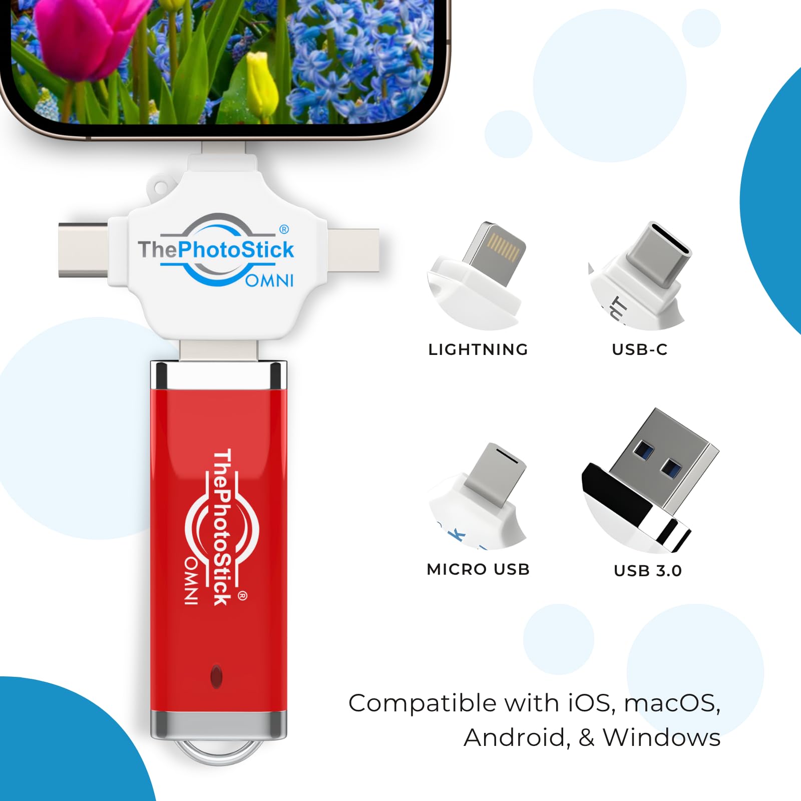ThePhotoStick Omni - Copia de seguridad de fotos y vídeo sin esfuerzo para dispositivos Apple, Android y Windows