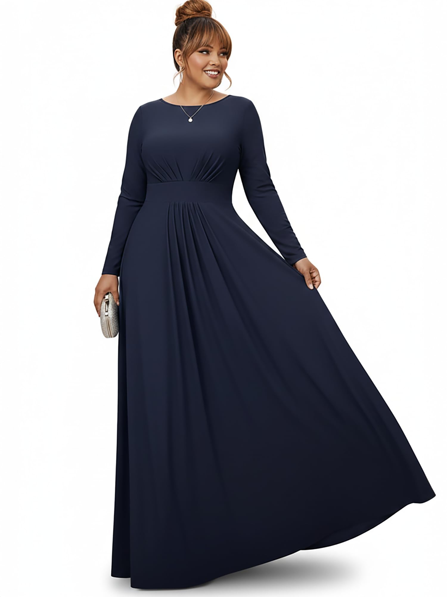 KOH KOH Womens Long Sleeve Flowy Empire Waist Fall Winter Maxi Dress Gown