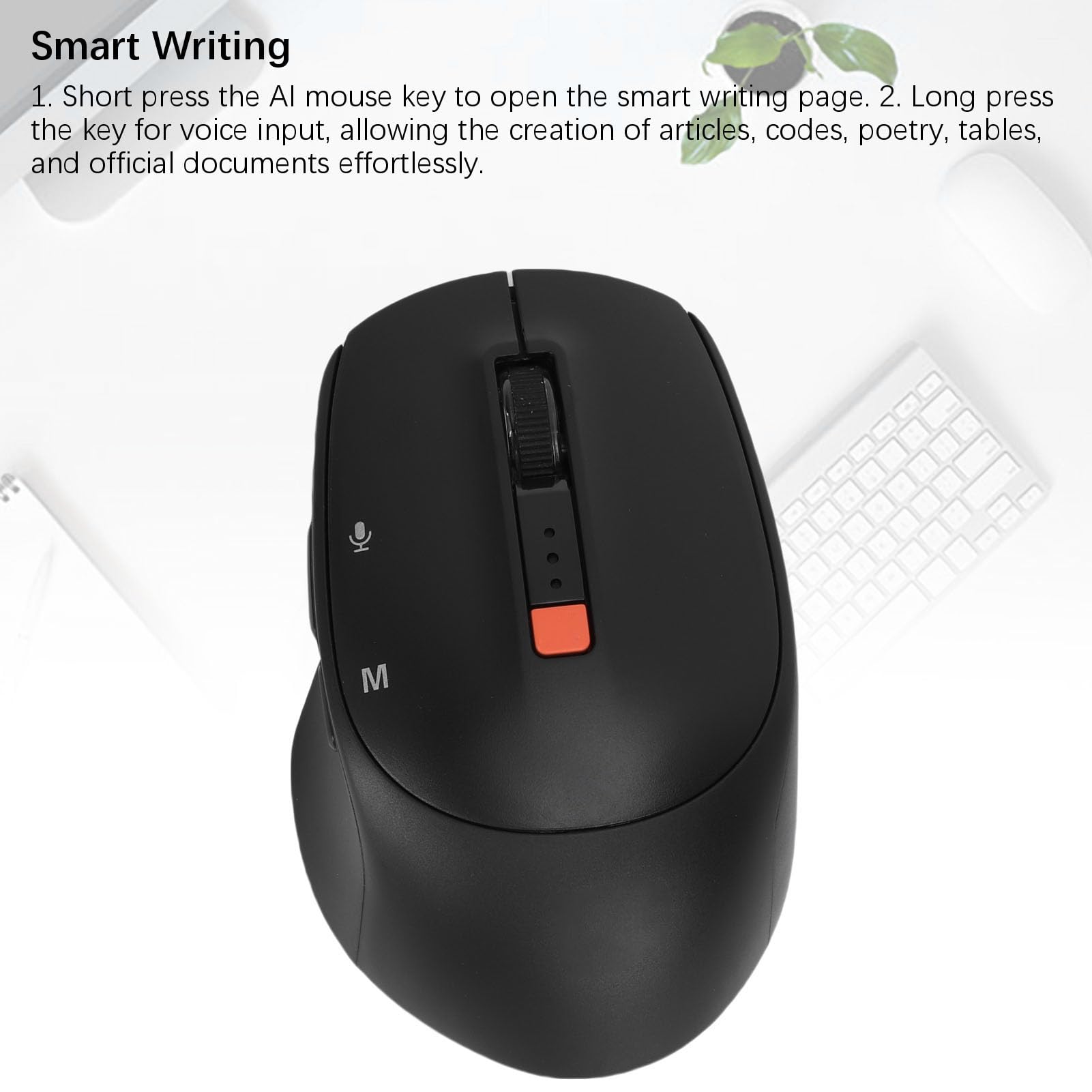 GOWENIC Souris Vocale Intelligente IA, Souris sans Fil à 6 Boutons avec Saisie Vocale de 400 Mots en 1 Minute, Traduction en Temps Réel avec Une Précision de 98%, Bluetooth 5.0 et (Black)