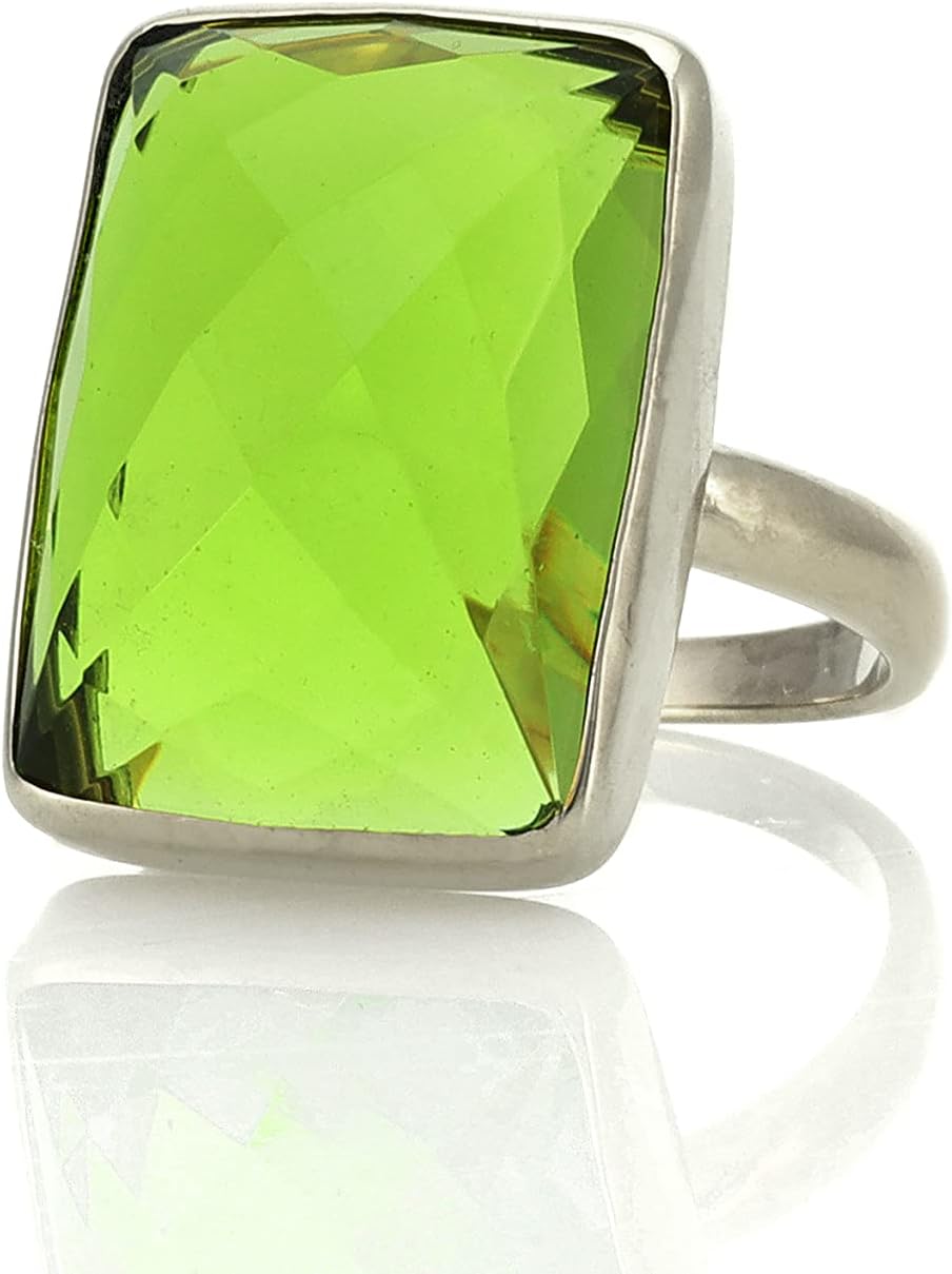 Bezel Set Rectangle Peridot Ring - Gold Filled Statement Jewelry - August Birthstone Ring for Women