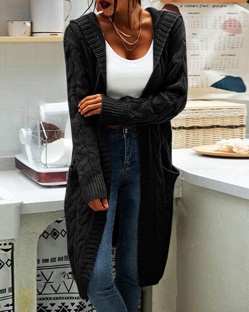 GeGekoko Cardigan da Donna con Cappuccio, Manica Lunga, Cardigan in Maglia Grossa, Aperto sul Davanti, Maglione Casual Autunnale e Invernale con Tasche