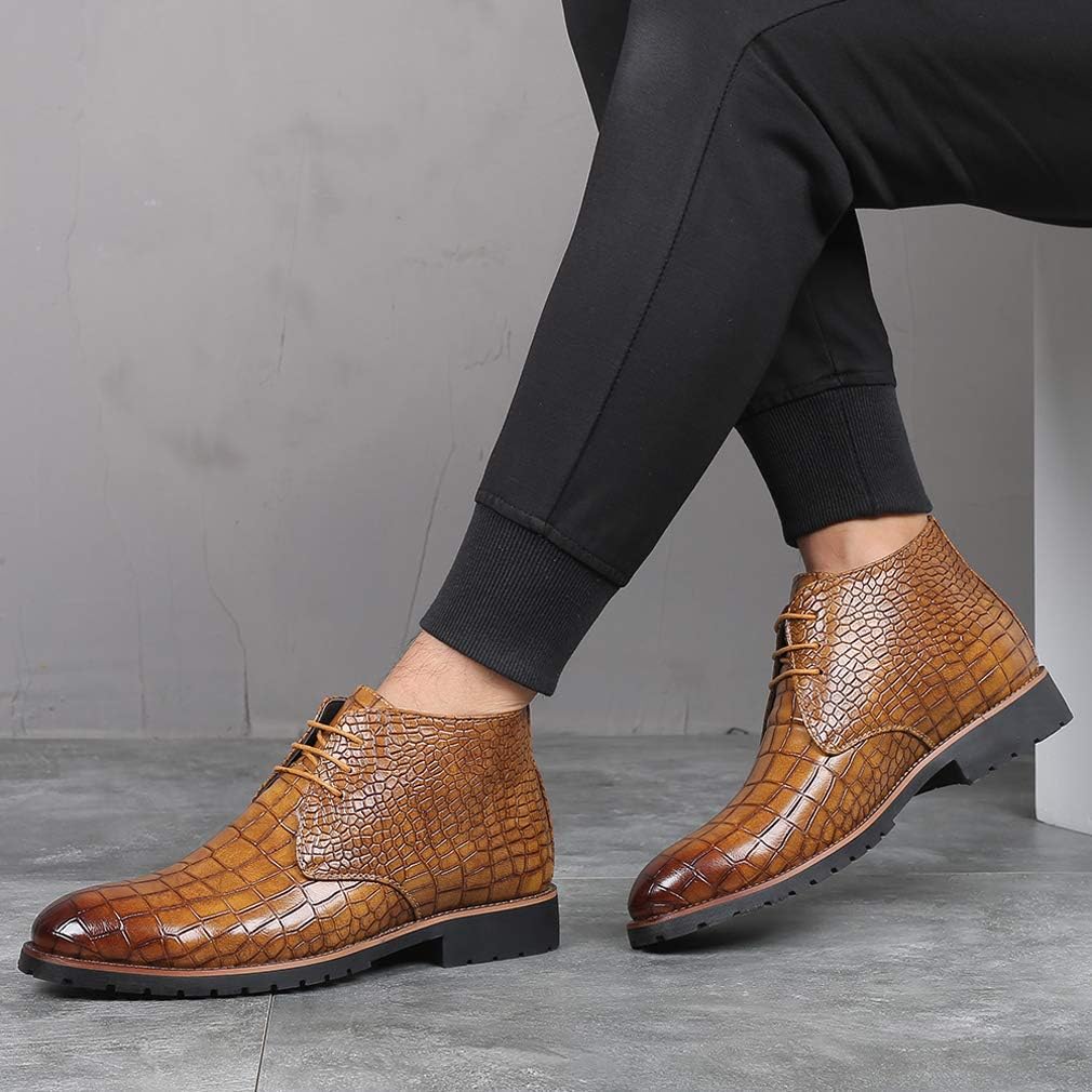 Santimon Mens Boots Casual Faux Alligator Patent Leather Oxfords Ankle Lace-up Dress Boots